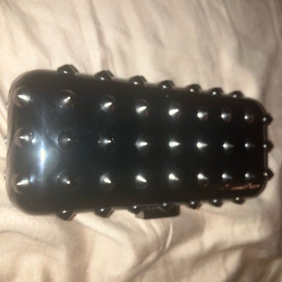 DAVID Dixon black studded designer shoulder clutch purse spiked carry snap case - Picture 3 of 6